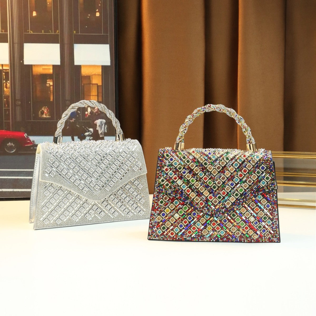 Spiral Rhinestone Evening Bag for Women Shoulder Crossbody Handbag, Premium Sparkling Purse with Glamorous Versatile Design