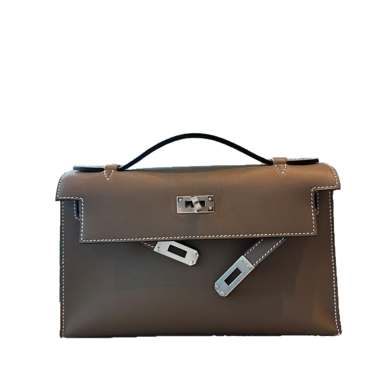 Genuine Swift Leather Mini Kelly-Style Bag for Women, 2025 Spring Summer Hermès-Inspired Top Handle Chain Shoulder Purse, Light Luxury Everyday Handbag for Ladies