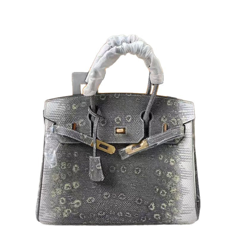 New Arrival Lizard-Effect Birkin-Inspired Tote Bag for Women, Premium Genuine Leather Large Capacity Shoulder Crossbody Handbag with Flap Design, Light Luxury Versatile Everyday Purse
