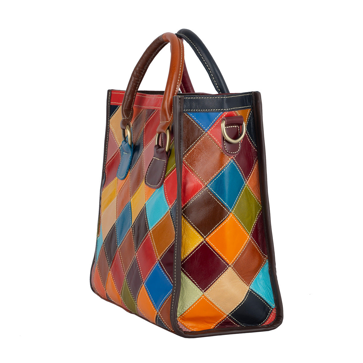 Genuine Leather Color Block Handbag for Women, Waxed Cowhide Top Handle Crossbody Purse, Niche Designer Shoulder Bag for Ladies