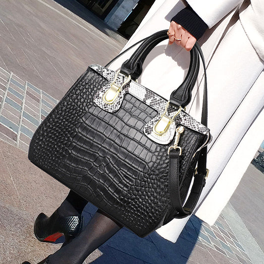 New Crocodile-Embossed Leather Large Capacity Bag, Premium Crossbody Top Handle Purse, Stylish Cowhide Handbag for Women