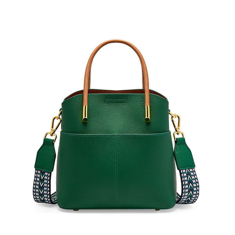 Genuine Leather Bucket Bag for Women Versatile Casual Shoulder Crossbody Handbag, Premium Niche Purse with Stylish Design