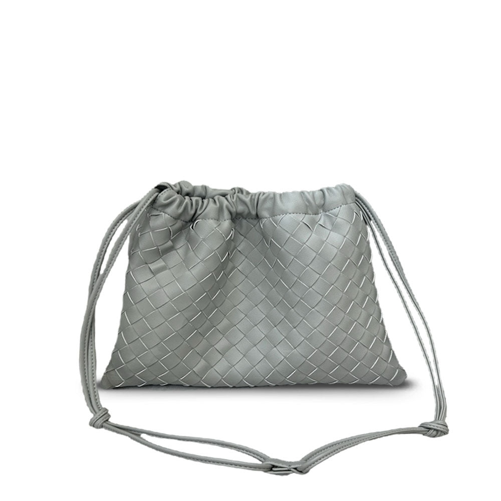 First layer cowhide leather woven bag, clutch bag, drawstring lucky bag, large capacity underarm shoulder bag, bag for women