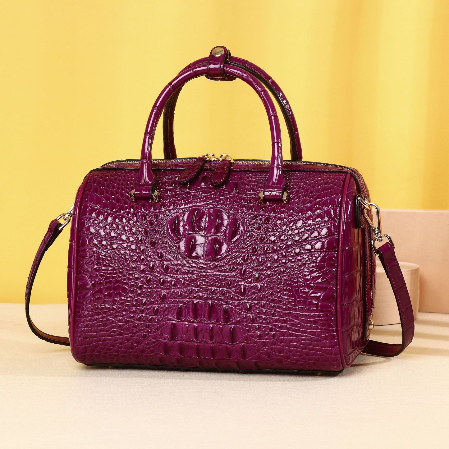 New Arrival Croc-Effect Pillow Boston Bag for Women, A High-End Top-Handle Crossbody Shoulder Handbag with Classic Design