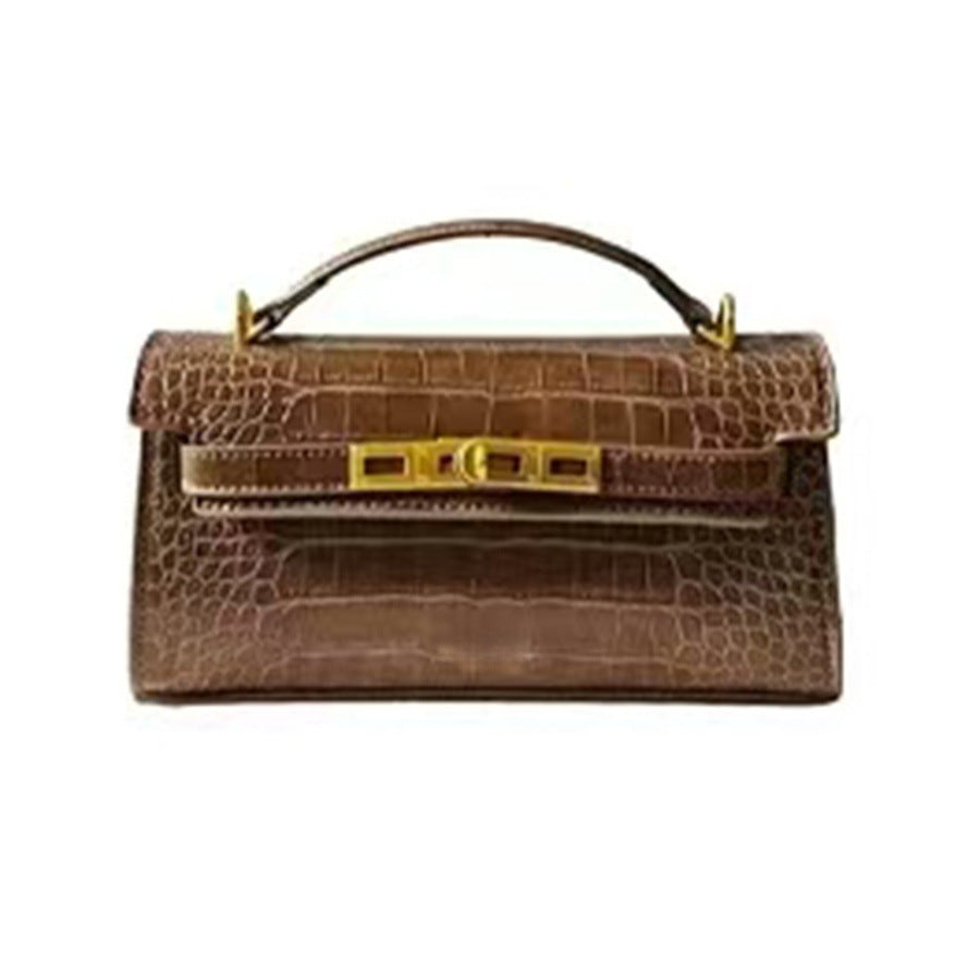 Chic Korean Style Light Luxury Croc-Effect Kelly-Inspired Handbag for Women, A Small Exquisite Top-Handle Bag with Turn-Lock Design & Premium Feel