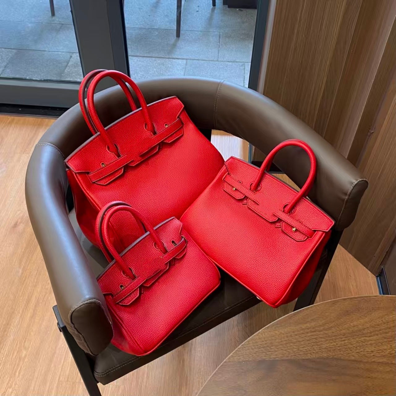 Genuine Togo Top Layer Cowhide Birkin-Style Bag with Waxed Thread Stitching, Full Steel Hardware Lock Top Handle Handmade Purse, Premium Leather Bag for Ladies