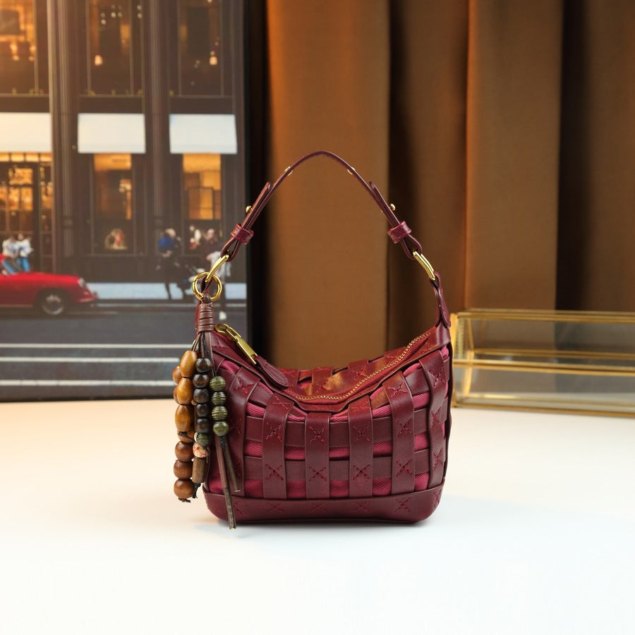 Woven Dumpling Bag for Women Fall Winter Soft Shoulder Crossbody Purse, Niche Premium Handbag with Textured Design
