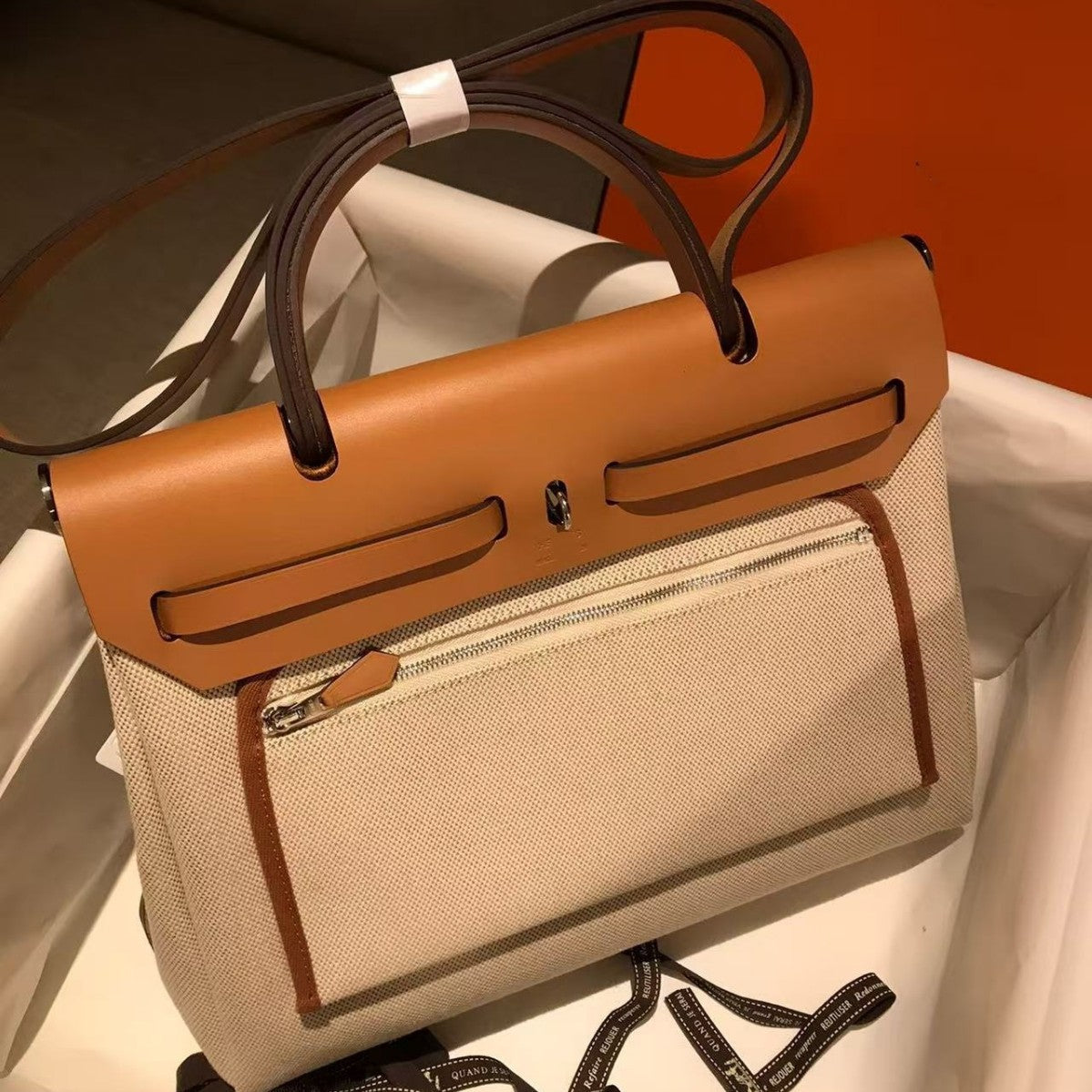 Women's Kelly-Style Color-Block Handbag, Hermès-Inspired Herbag with Handcrafted Waxed Thread Stitching, Genuine Cowhide Leather & Canvas Cross-Body Shoulder Tote, Top-Handle Satchel with Interior Stitching Detail