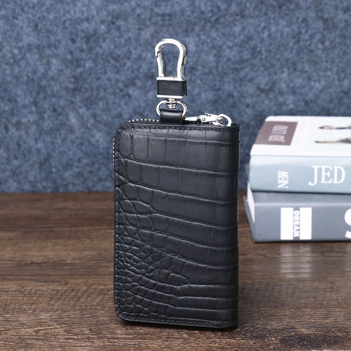 New Arrival Matte Croc-Effect Key Holder Pouch, A Large Capacity Multi-Functional Key Chain Wallet with Key Ring & Practical Compact Design