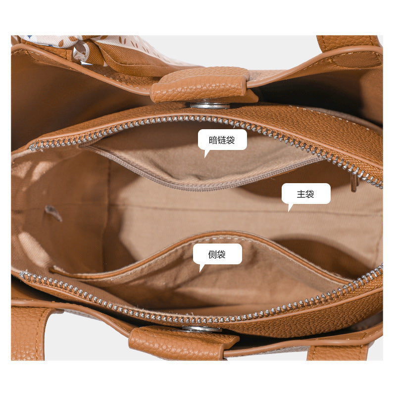 New Soft Leather Basket Bag, Versatile Solid Color Cowhide Top Handle Purse, Fashionable Handbag for Women