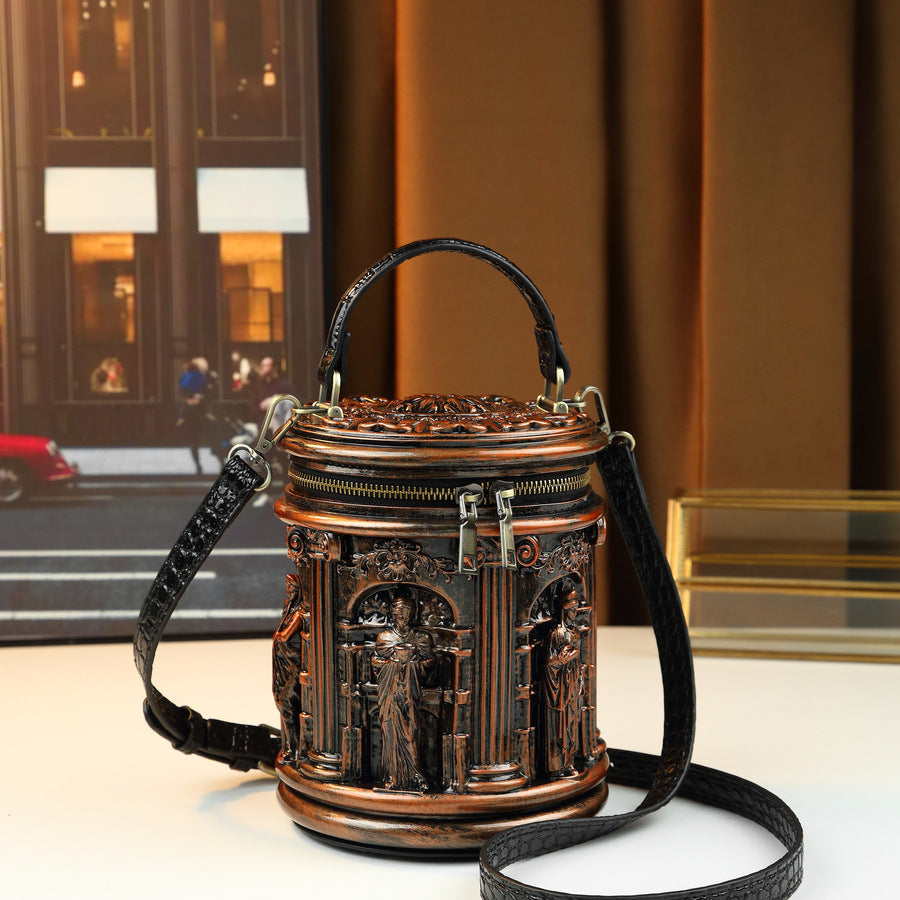 Vintage Architectural Cylinder Bag for Women Creative Shoulder Crossbody Handbag, Unique Sculptural Purse for Events & Everyday Style
