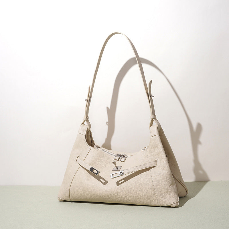 Summer Versatile Genuine Leather Underarm Bag, Premium Shoulder Crossbody Tote, Niche Korean Style Commute Handbag for Women