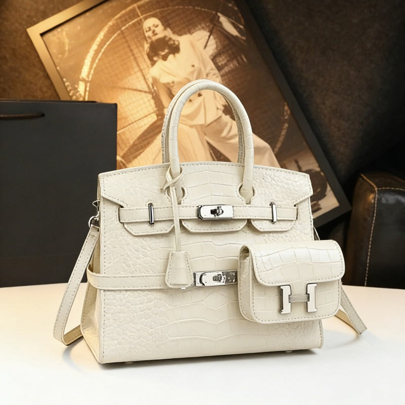 New Croc-Embossed Large Tote Bag for Women, Faux Leather Platinum-Style Top-Handle Handbag, Light Luxury Kelly-Inspired Shoulder Crossbody Purse for Work Commute
