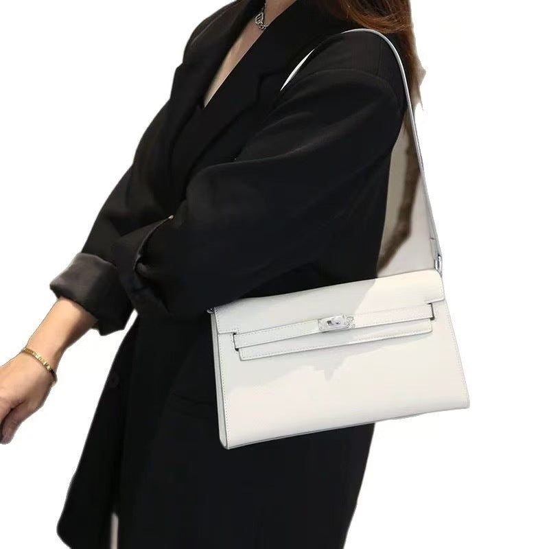 Premium Mini Genuine Leather Crossbody Bag, Designer-Inspired Turn-Lock Clutch with Palm Grain Texture, Chic Shoulder Purse with Removable Strap for Casual or Evening Use