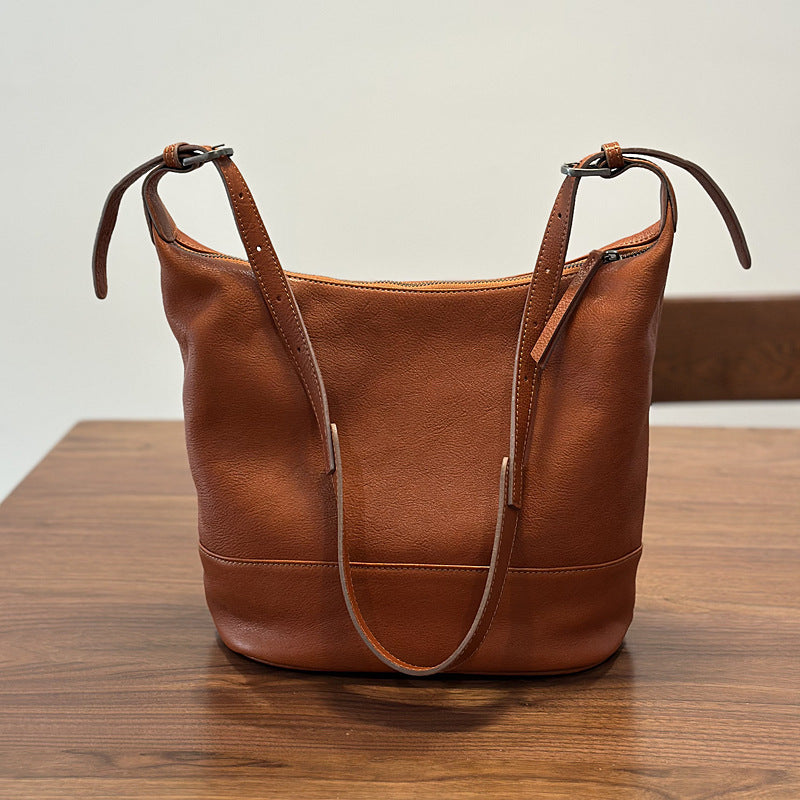 Genuine Top Layer Cowhide Bucket Bag for Women, Premium Large Capacity Shoulder Underarm Commute Purse, Casual Everyday Handbag for Ladies
