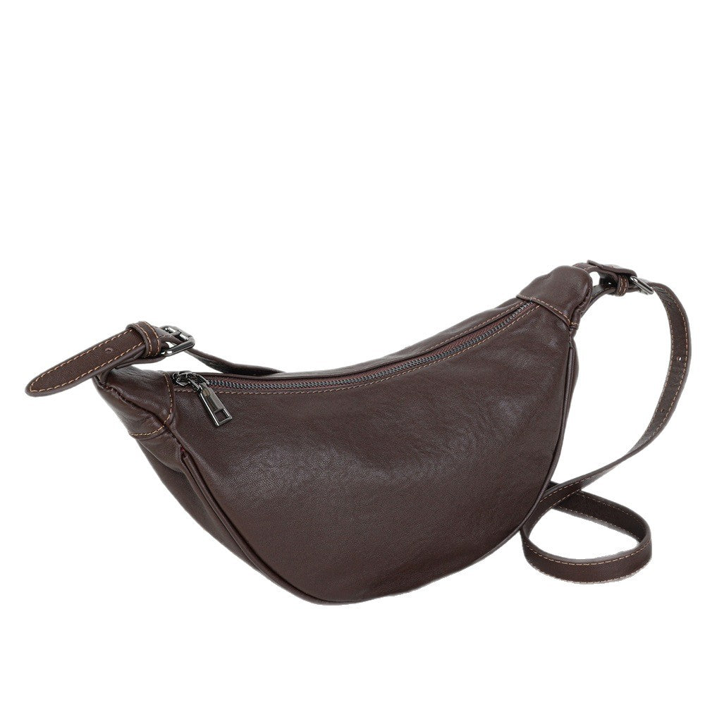 Genuine Top Layer Vegetable-Tanned Cowhide Dumpling Bag for Women, Vintage Fashionable Shoulder Crossbody Purse, Trendy Everyday Handbag for Ladies