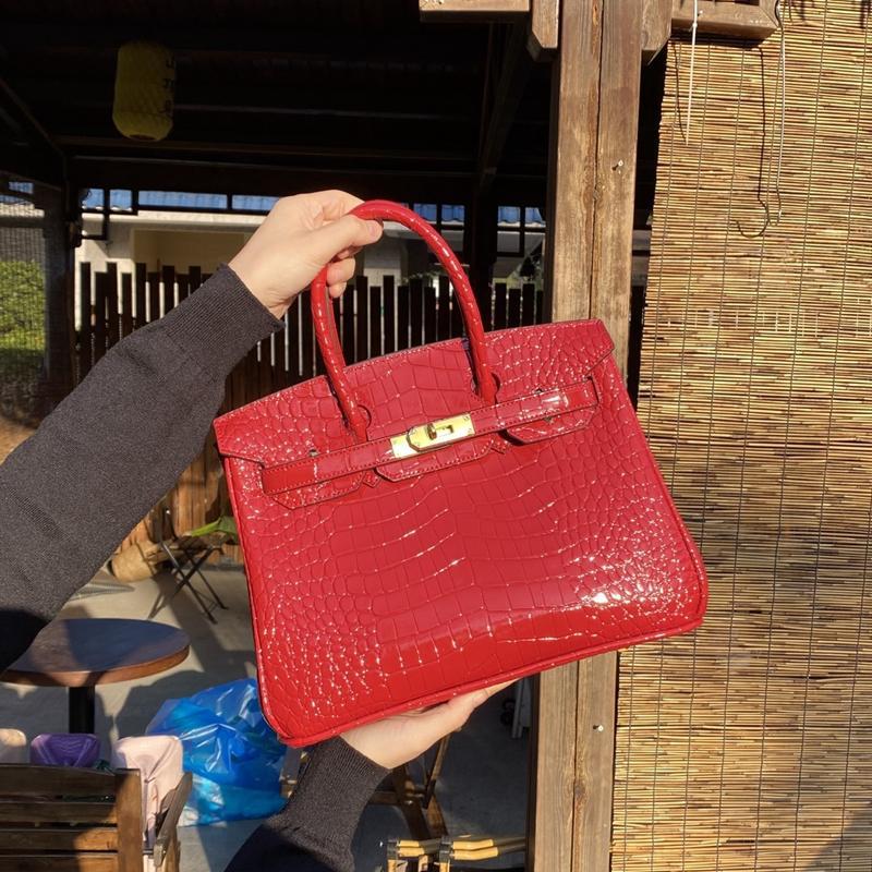 Chic Croc-Embossed Birkin-Inspired Tote Bag for Women, Premium Genuine Leather Shoulder Crossbody Top-Handle Handbag with Dopamine Bright Colorful Style, High-End Everyday Purse