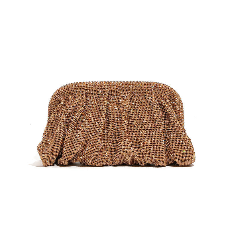 Light Luxury Handmade Rhinestone Evening Clutch for Women, Sparkly Pleated Party Bag, Crystal-Studded Shoulder Crossbody Purse for Formal Events