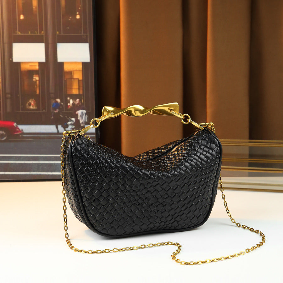 Woven Dumpling Bag for Women with Wave Handle Shoulder Crossbody Handbag, Creative Versatile Purse with Minimalist Style