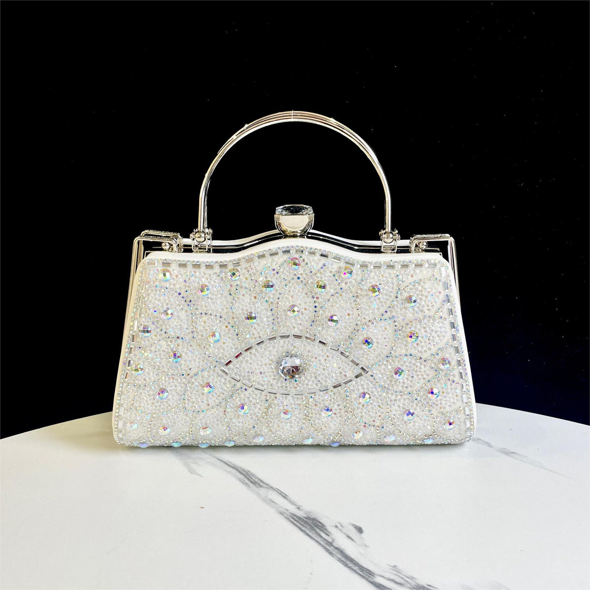 Women's Rhinestone-Embellished Evening Clutch, Exquisite Cheongsam Banquet Handbag with Top Handle, Glamorous Crystal Purse for Formal Events