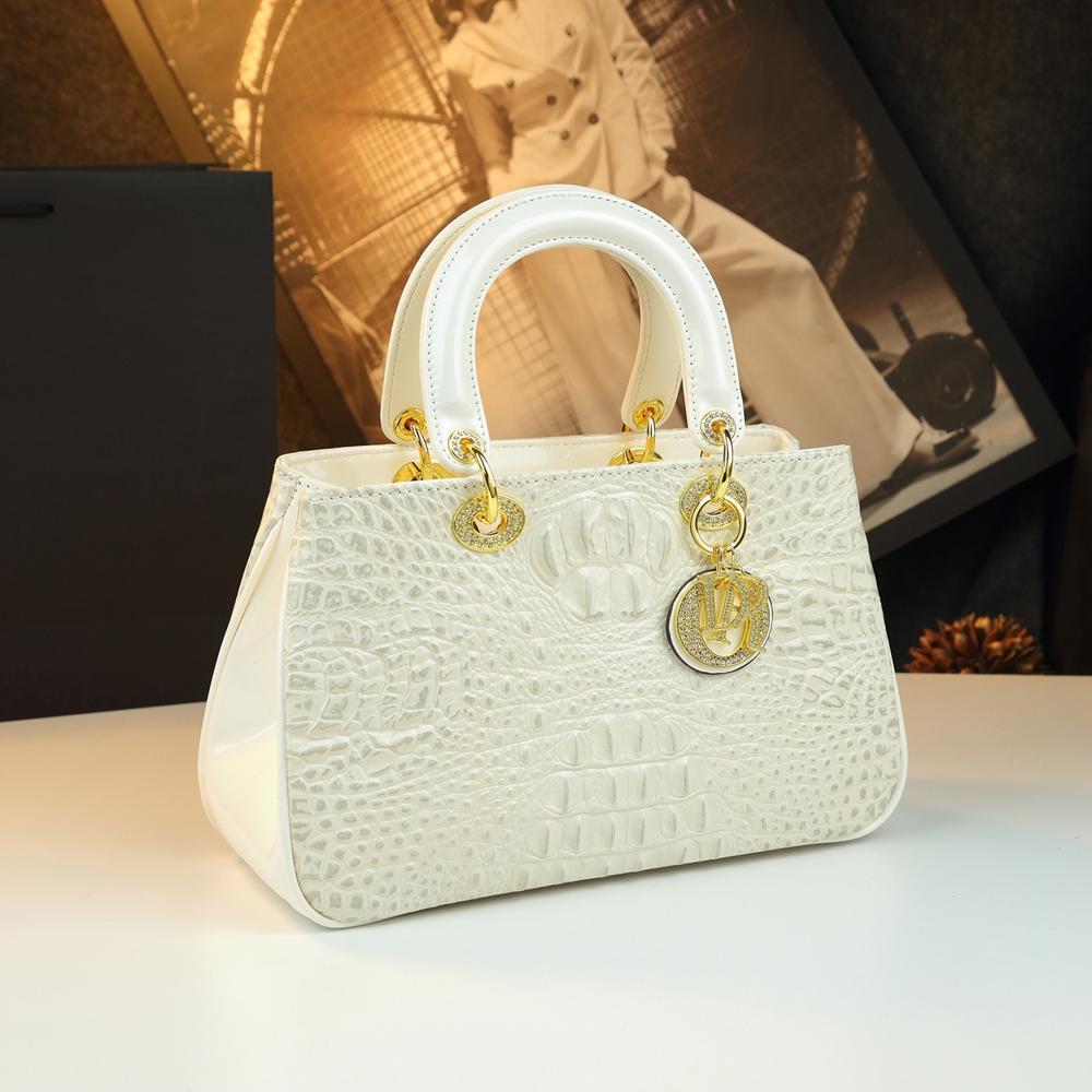 New Arrival Lady-Inspired Patent Croc-Effect Bag for Women, A Rhinestone-Embellished Shoulder Crossbody Top-Handle Handbag with Glamorous Design