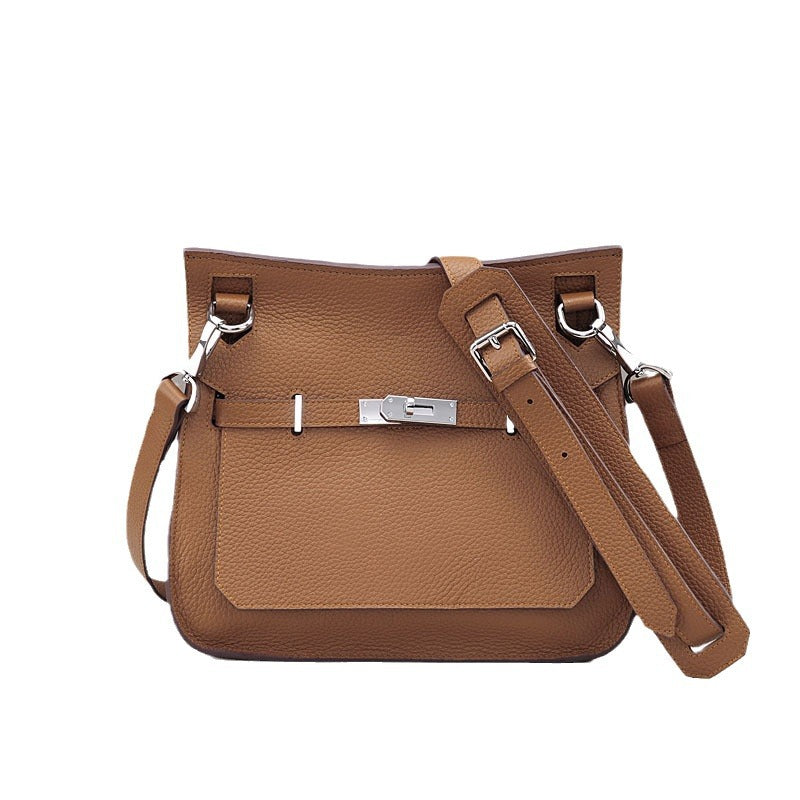 New Fall/Winter Pebbled Leather Birkin-Inspired Tote Bag for Women, Turn-Lock Top-Layer Cowhide Shoulder Crossbody Handbag with Light Luxury Fashionable Design