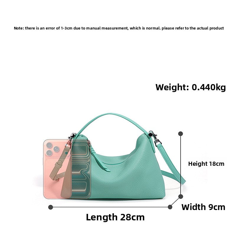 Ins Style Candy Color Genuine Leather Bag, Zipper Commute Shoulder Crossbody Purse, Versatile Premium Handbag for Women