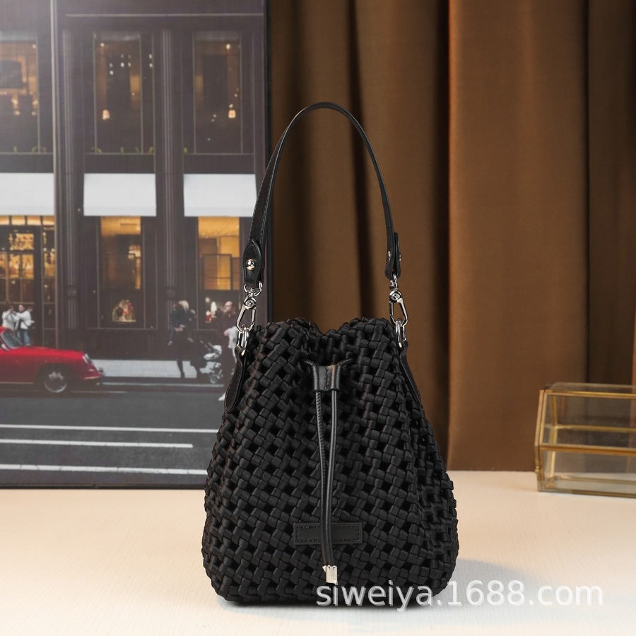 Woven Bucket Bag for Women Casual Shoulder Crossbody Handbag, Stylish Versatile Purse with Natural Woven Texture