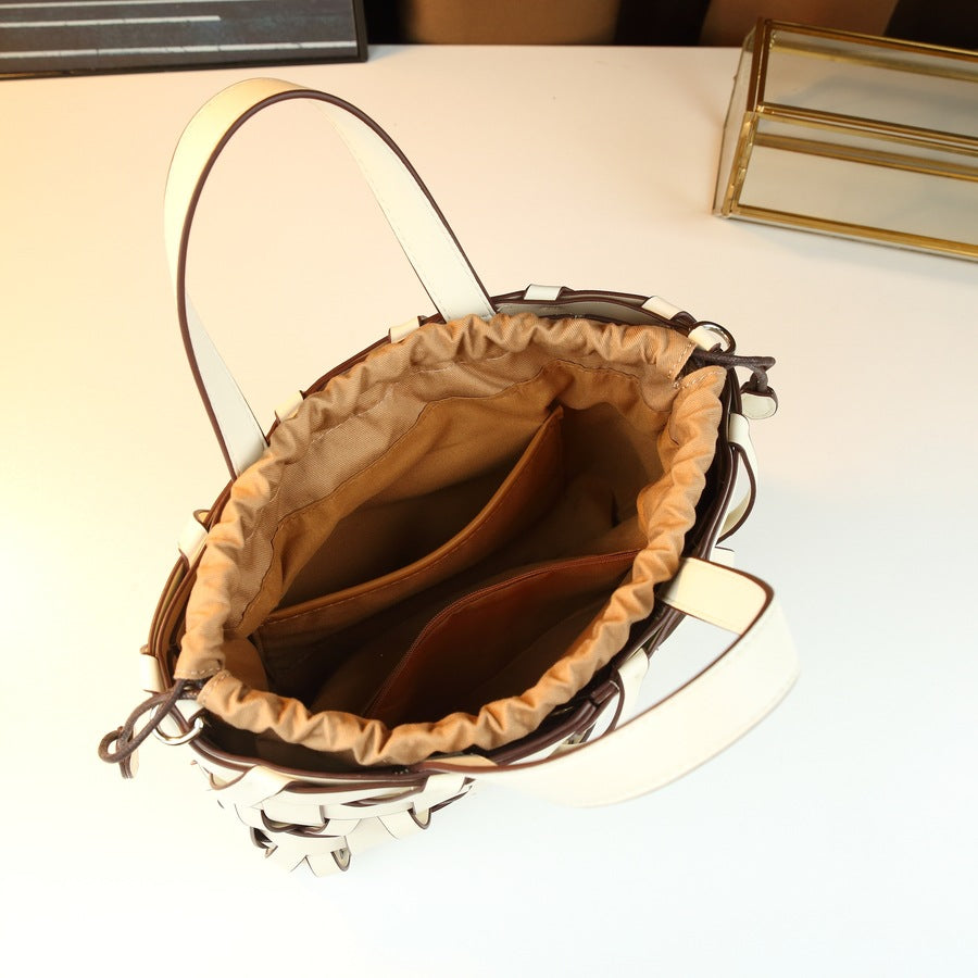 Woven Bucket Bag Set for Women Light Luxury Shoulder Crossbody Handbag, Exquisite Purse with Detachable Sub-Pouch