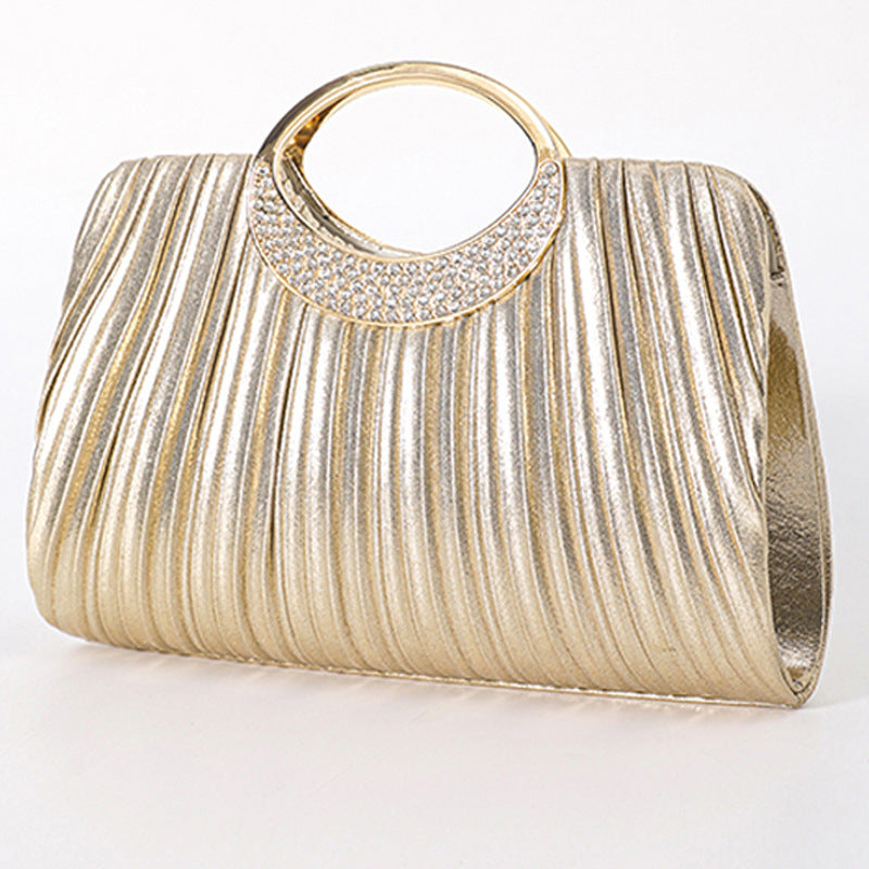 Pleated Evening Clutch for Women, Rhinestone Embellished Banquet Wedding Top Handle Bag, Light Luxury Formal Gown Purse with Organizer Pockets for Ladies