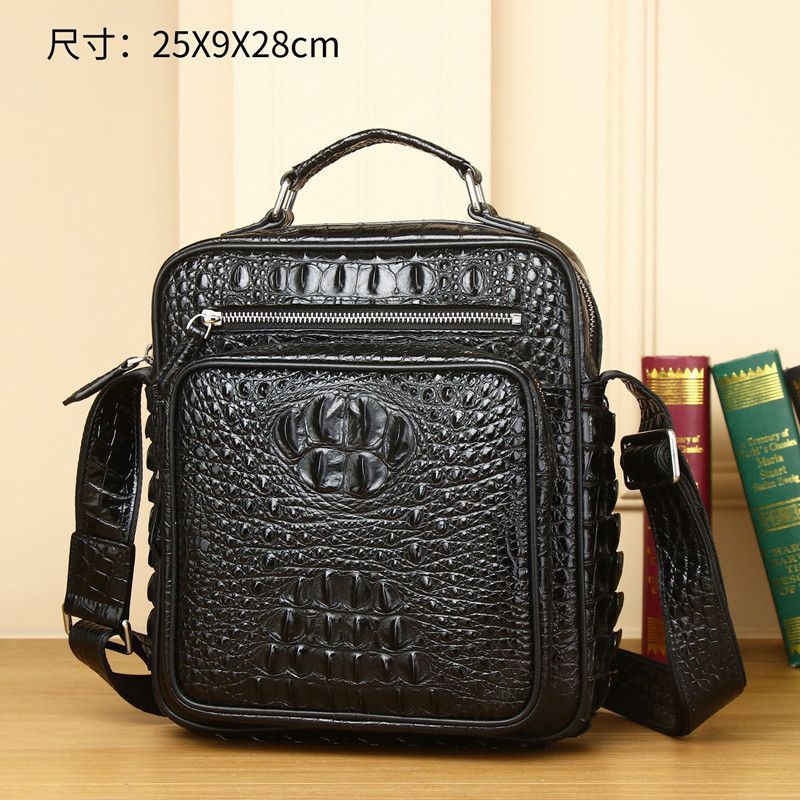 New Arrival Croc-Effect Genuine Leather Top-Handle Bag for Men, A Large Capacity Multi-Functional Business Shoulder Crossbody Handbag with Stylish Design