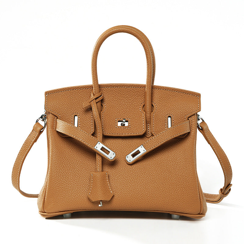 Genuine Togo Leather Birkin-Kelly Style Handbag for Women, Large Capacity Niche Top Handle Purse, Premium Work Commute Bag for Ladies