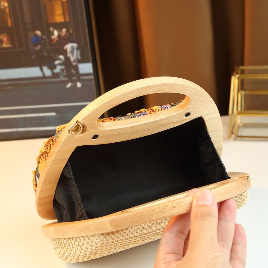 New Arrival Linen Sequin Mesh Embroidery Bag for Women, An Elegant Evening Clutch with Clasp Closure & Trendy Top-Handle Design