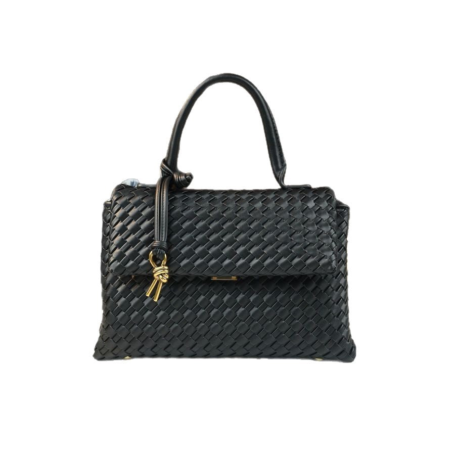 Handwoven Mini Square Bag for Women Niche Designer Briefcase Commuter Tote, Minimalist Versatile Top Handle Handbag with Artisan Weave Craftsmanship