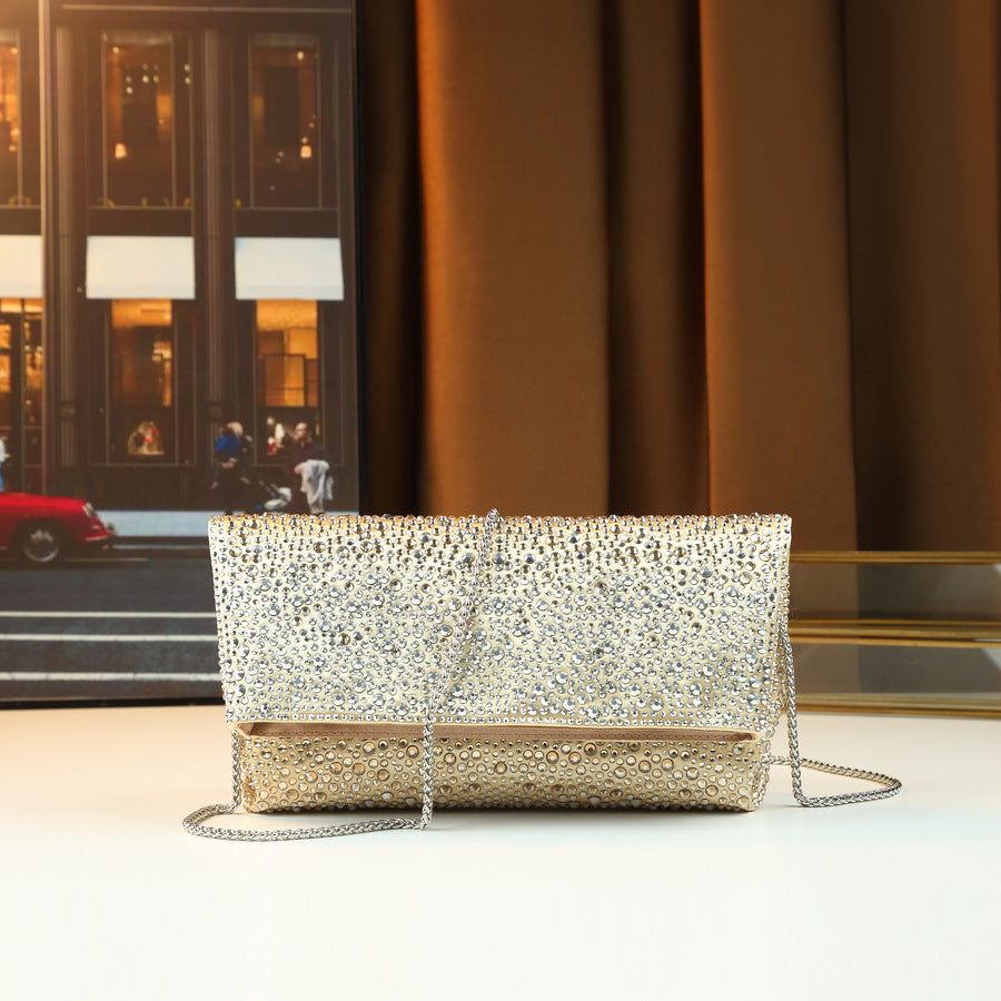 New Arrival Light Luxury Rhinestone Wedding Evening Bag for Women, A Flap Chain Crossbody Shoulder Handbag with Large Capacity & Stylish Design