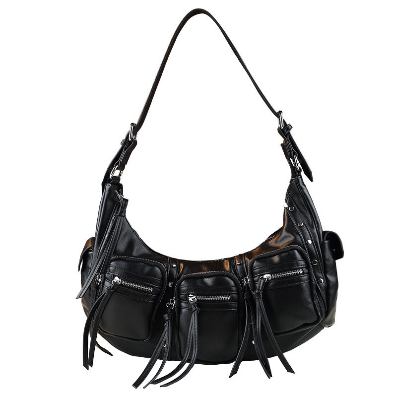 Studded Biker Tote Bag for Women Underarm Shoulder Handbag with Multi-Pockets, Vintage Trendy Design with Edgy Hardware Accents