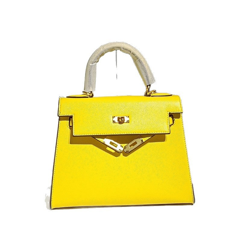 Genuine Leather Palm Texture Kelly-Style Bag for Women, High-Quality Shoulder Crossbody Top Handle Purse, Minimalist Versatile Square Handbag for Ladies