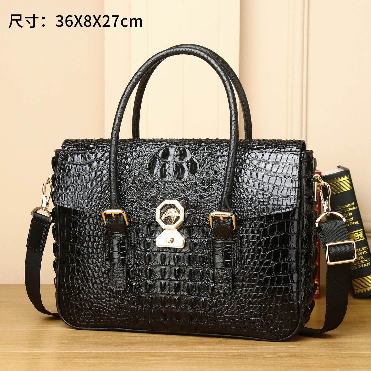 New Arrival Croc-Effect Minimalist Business Briefcase for Men, A Top-Handle Laptop Shoulder Crossbody Bag with High-End Design