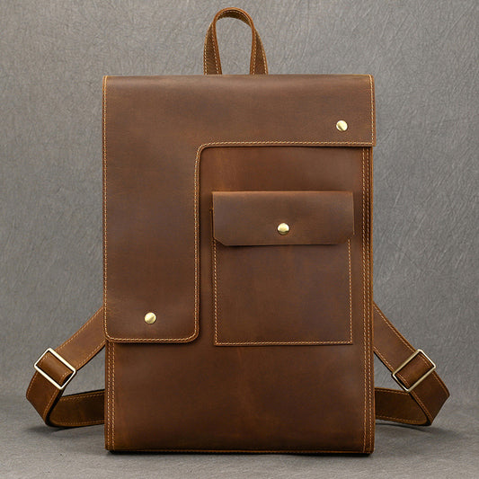 New 16-Inch Vintage Crazy Horse Leather Backpack, Commute Casual Travel Daypack, Multifunctional Cowhide Bag for Men