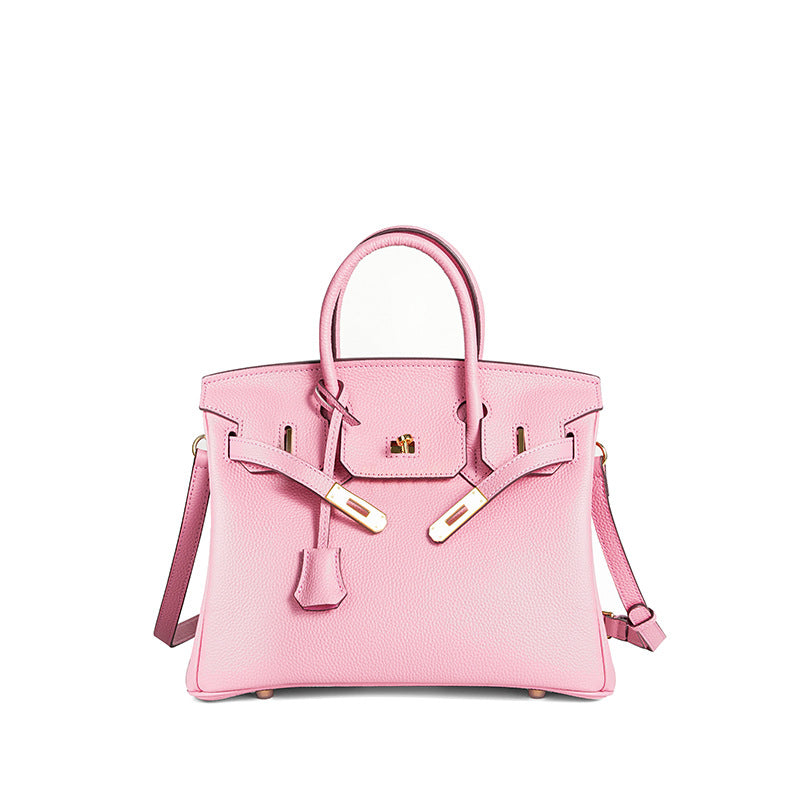 Handcrafted Waxed Thread Birkin-Inspired Tote Bag for Women, Top-Layer Pebbled Cowhide Leather with Elegant Turn-Lock Closure, Premium Everyday Handbag