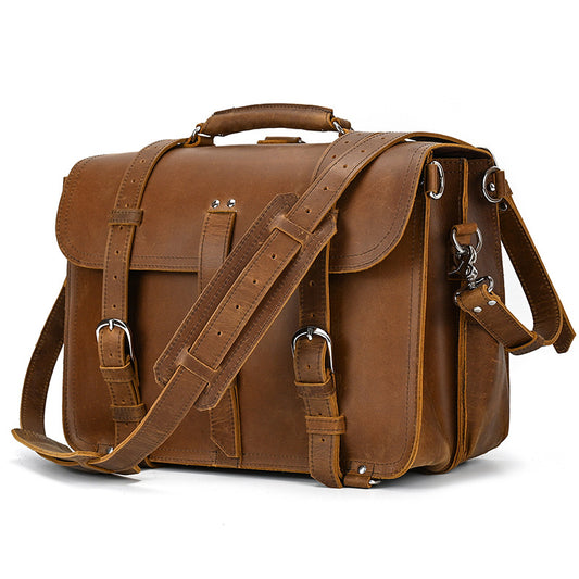 Vintage Crazy Horse Leather Oversized Travel Bag, Casual Shoulder Crossbody Luggage, Stylish Top Handle Duffle for Men