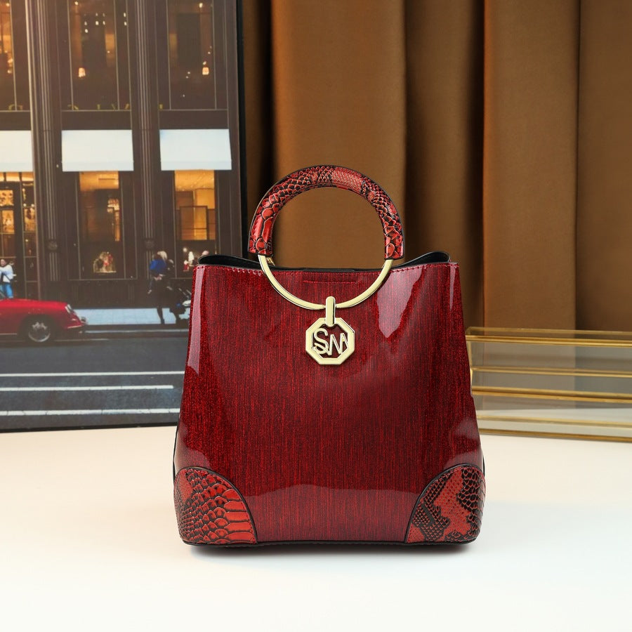 Chinese Style Ring Tote Bag for Women Large Capacity Summer Shoulder Crossbody Handbag, Versatile Elegant Purse with Stylish Hardware