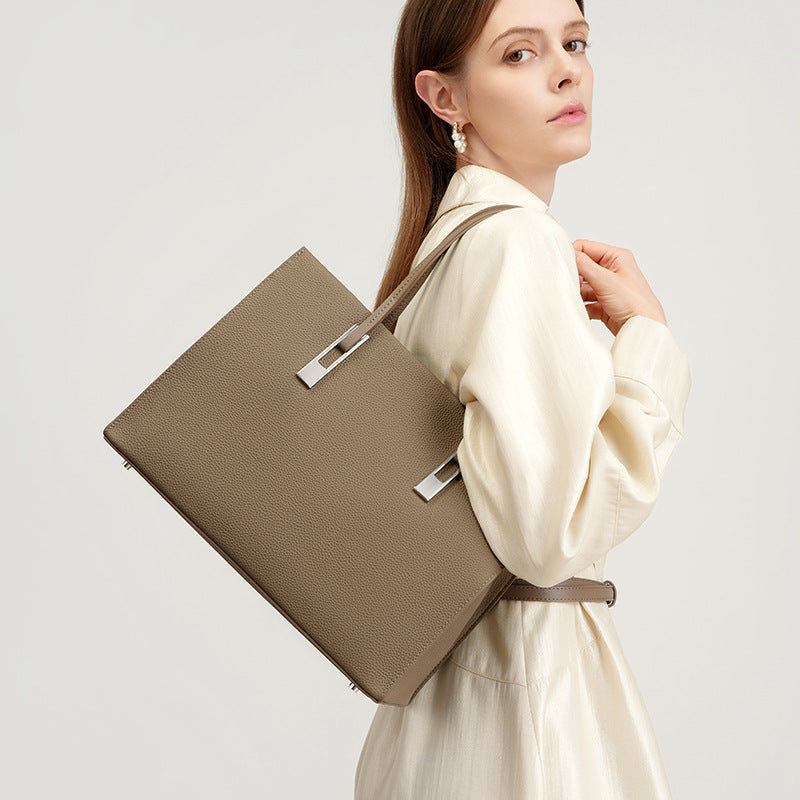 Premium Top Layer Cowhide Large Capacity Tote Bag, Fashionable Shoulder Handbag, Perfect Notebook Carryall for Women