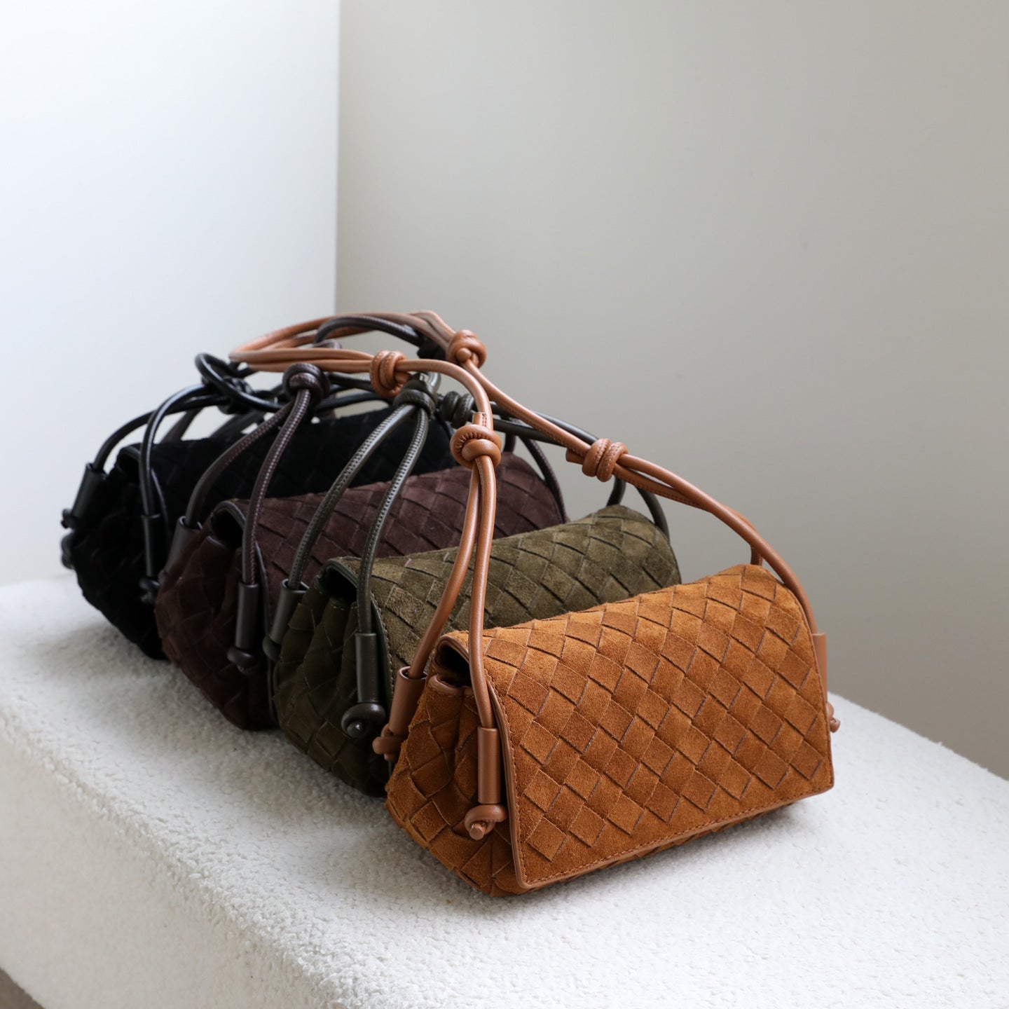 Frosted Cowhide Woven Mini Square Bag for Women Knot Flap Shoulder Crossbody Handbag, Niche Genuine Leather Purse with Soft Matte Texture