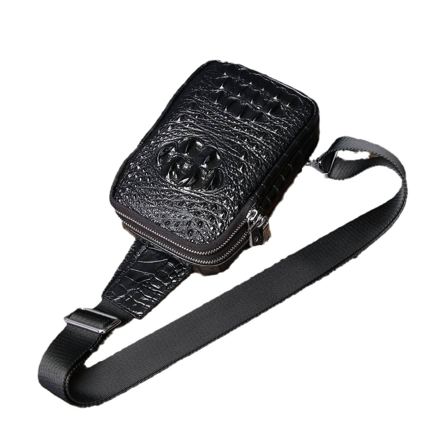 New Arrival Croc-Effect Small Chest Bag for Men, A Fashionable Outdoor Mini Crossbody Front Pack with Trendy Classic Design