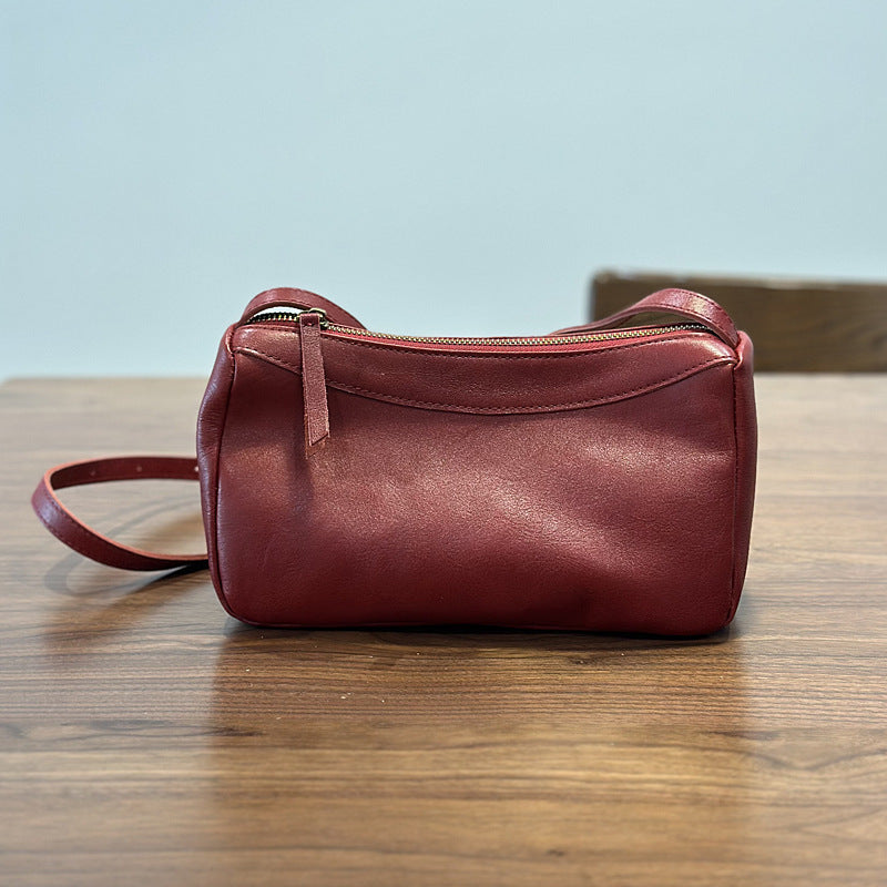 Genuine Top Layer Vegetable-Tanned Cowhide Bag for Women, New Spring Minimalist Brown Yellow Shoulder Crossbody Purse, Small Leather Handbag for Ladies