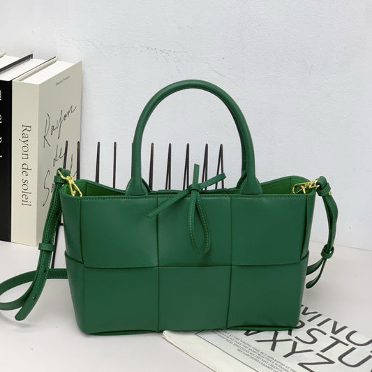 28CM Genuine Leather Woven Tote Bag for Women, Cowhide Handbag with Top Handles, Versatile Shoulder Crossbody Purse for Work Commute