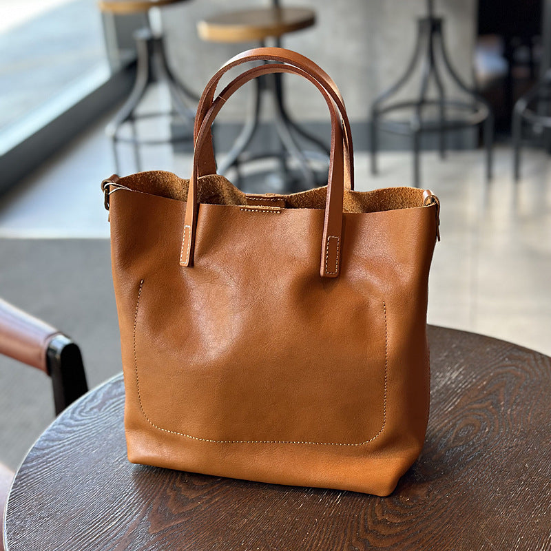 Genuine Cowhide Handbag for Women, New Spring Summer Japanese Vintage Shoulder Crossbody Top Handle Purse, Minimalist Commute Bag for Ladies