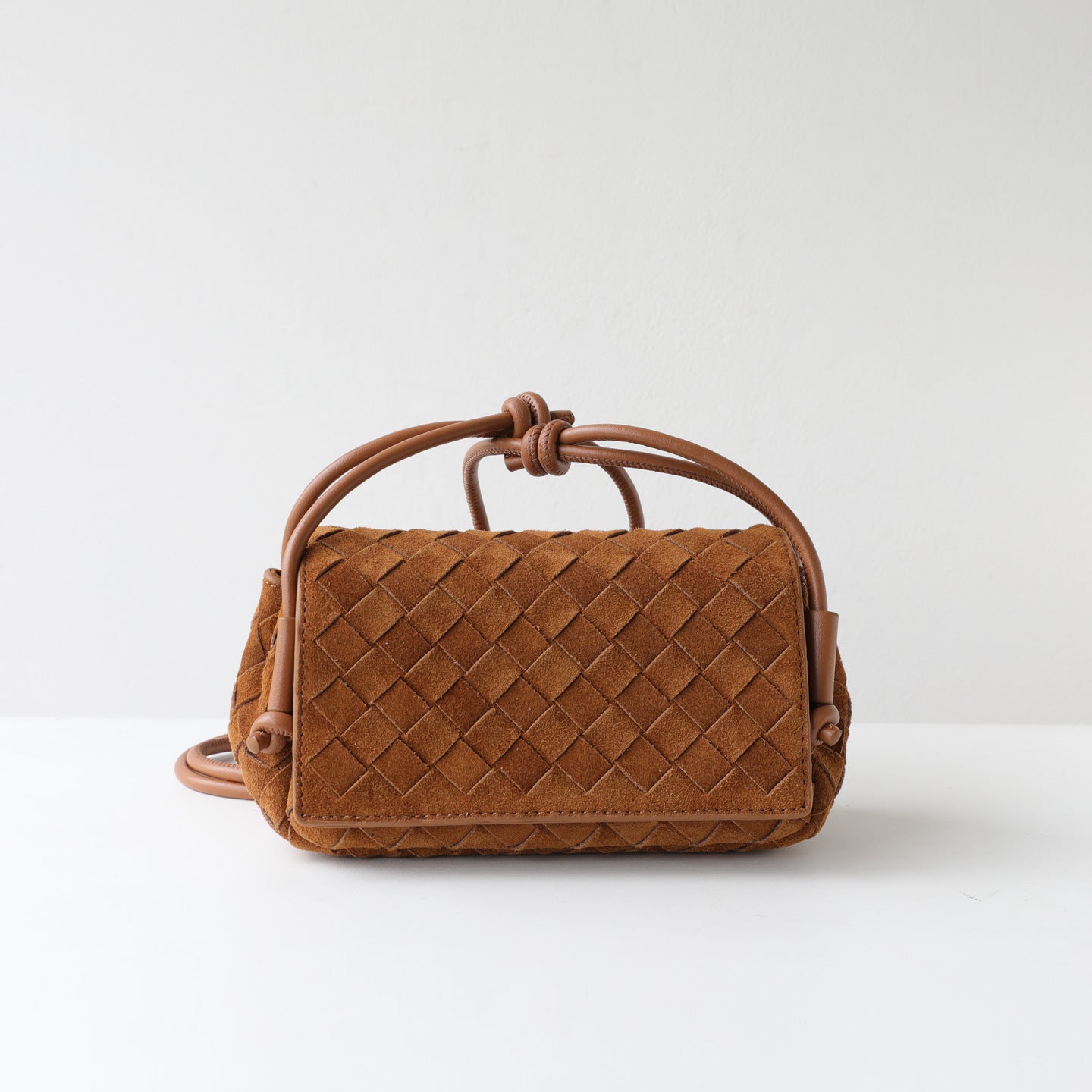 Frosted Cowhide Woven Mini Square Bag for Women Knot Flap Shoulder Crossbody Handbag, Niche Genuine Leather Purse with Soft Matte Texture