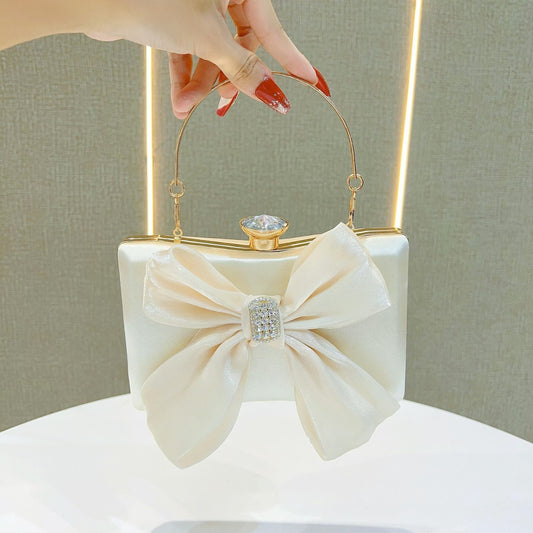 Women's Vintage Bow Exquisite Evening Bag, Fairy-Style Top-Handle Crossbody Shoulder Purse for Banquet & Party